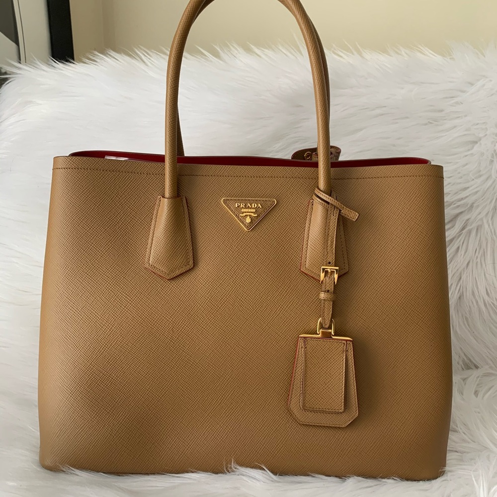 Prada Cuir Double Bag- Saffiano Caramel Leather - Picture 2 of 16